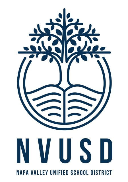 NVUSD Napa Valley Unified School District logo showing a tree rising out of a hill encircled by two rings